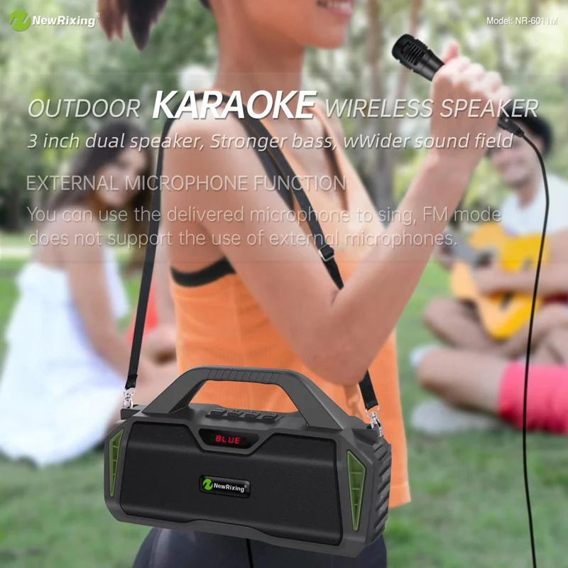 NEWRIXING NR6011 Outdoor Karaoke TWS Bluetooth-compatible Speaker with Shoulder Strap - Blue