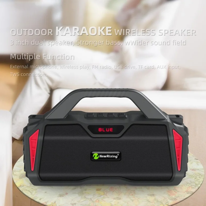 NEWRIXING NR6011 Outdoor Karaoke TWS Bluetooth-compatible Speaker with Shoulder Strap - Blue