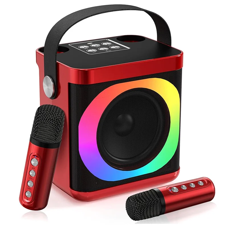 YS307 Home Karaoke Bluetooth-compatible Speaker RGB Light Loudspeaker with 2 Microphones - Red