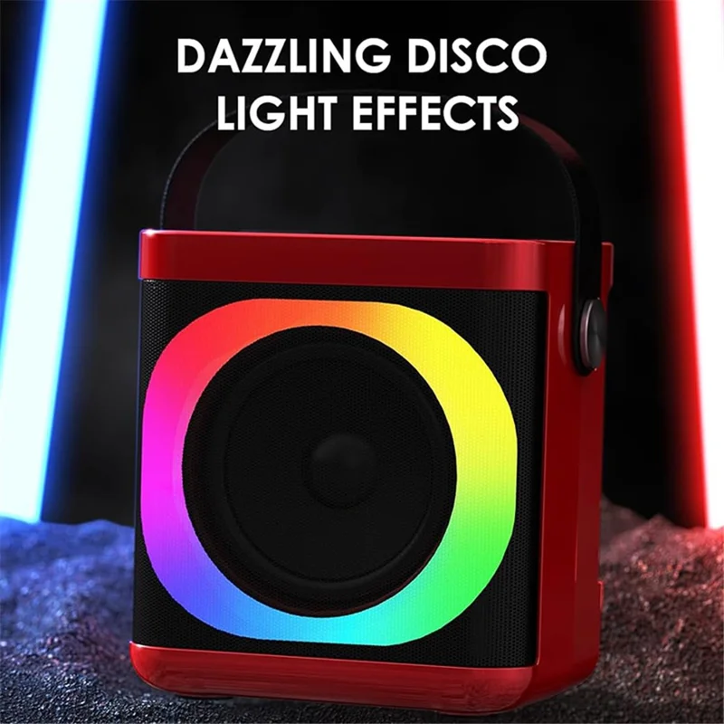 YS307 Home Karaoke Bluetooth-compatible Speaker RGB Light Loudspeaker with 2 Microphones - Red