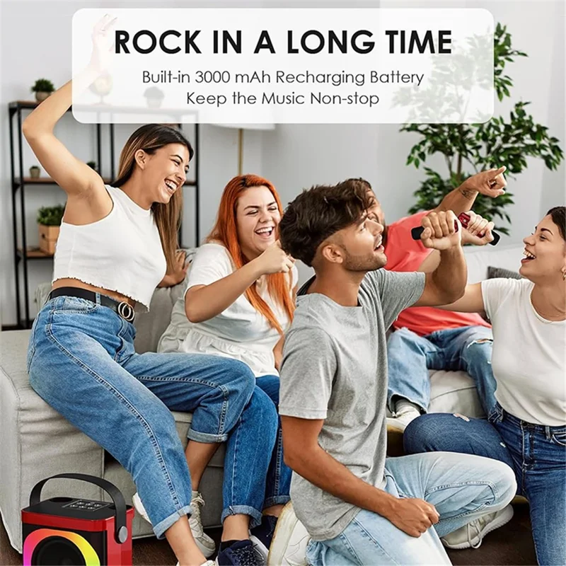 YS307 Home Karaoke Bluetooth-compatible Speaker RGB Light Loudspeaker with 2 Microphones - Red