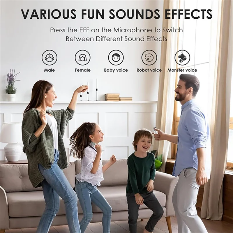 YS307 Home Karaoke Bluetooth-compatible Speaker RGB Light Loudspeaker with 2 Microphones - Silver