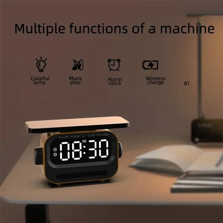 Rechargeable Bluetooth-compatible 5.2 Speaker Digital Alarm Clock Phone Magnetic Wireless Charger - White