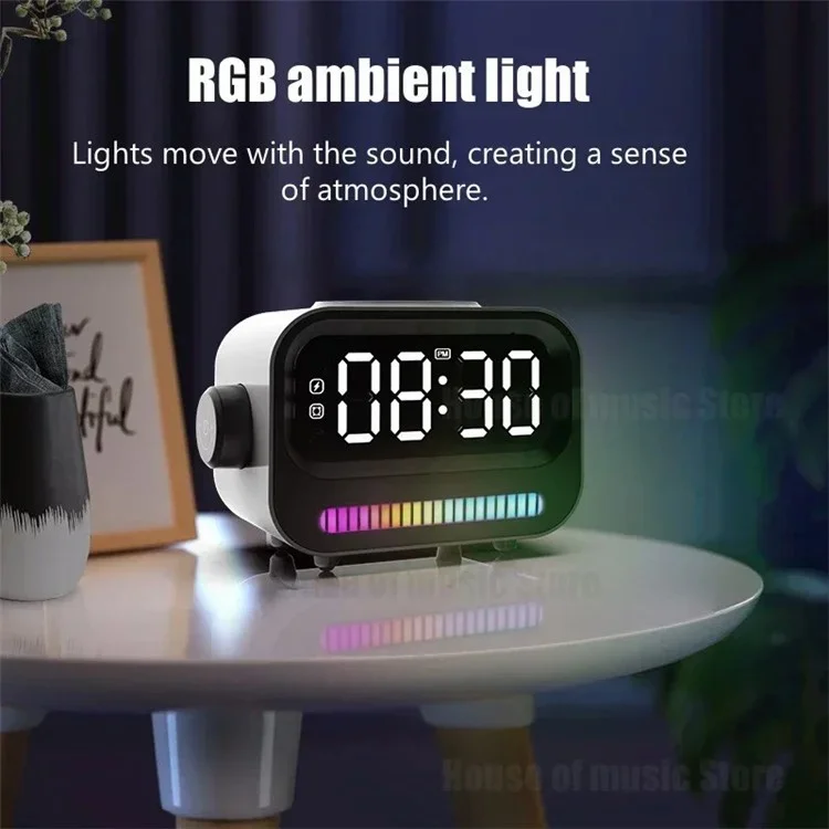 Rechargeable Bluetooth-compatible 5.2 Speaker Digital Alarm Clock Phone Magnetic Wireless Charger - White