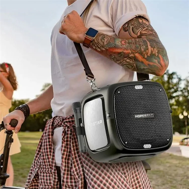 HOPESTAR Party One Bluetooth-compatible Speaker Portable Wireless Karaoke Speaker with 2 Microphones - Blue