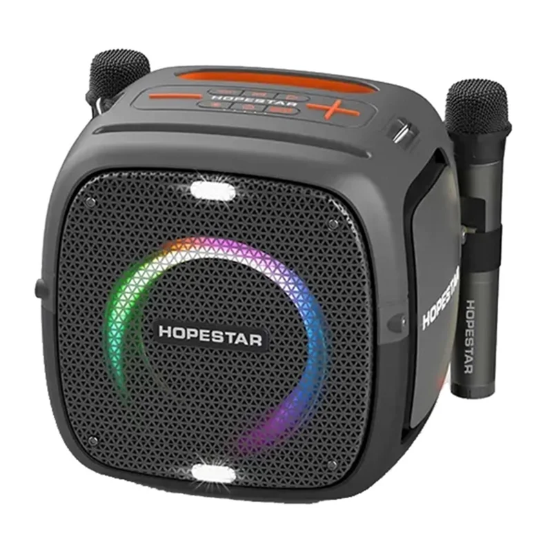 HOPESTAR Party One Bluetooth-compatible Speaker Portable Wireless Karaoke Speaker with 2 Microphones - Grey