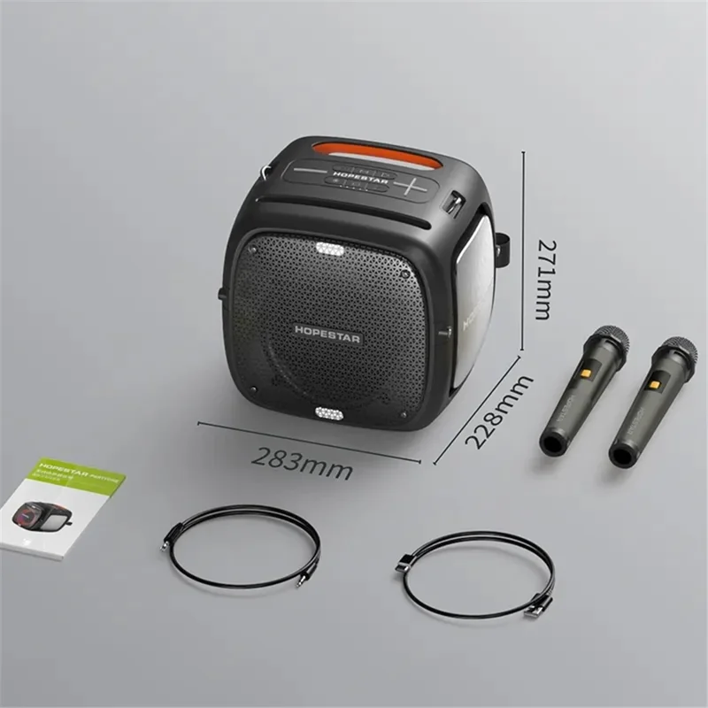 HOPESTAR Party One Bluetooth-compatible Speaker Portable Wireless Karaoke Speaker with 2 Microphones - Grey