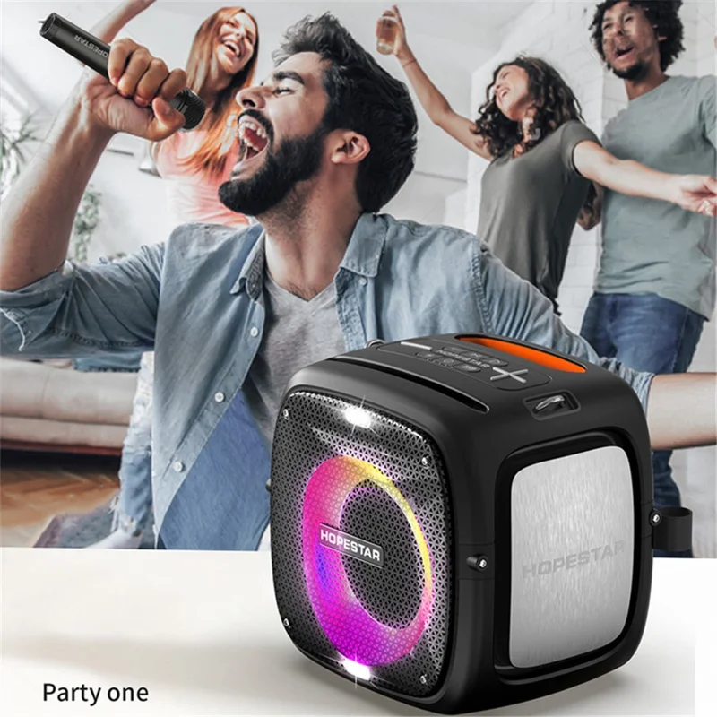 HOPESTAR Party One Bluetooth-compatible Speaker Portable Wireless Karaoke Speaker with 2 Microphones - Grey