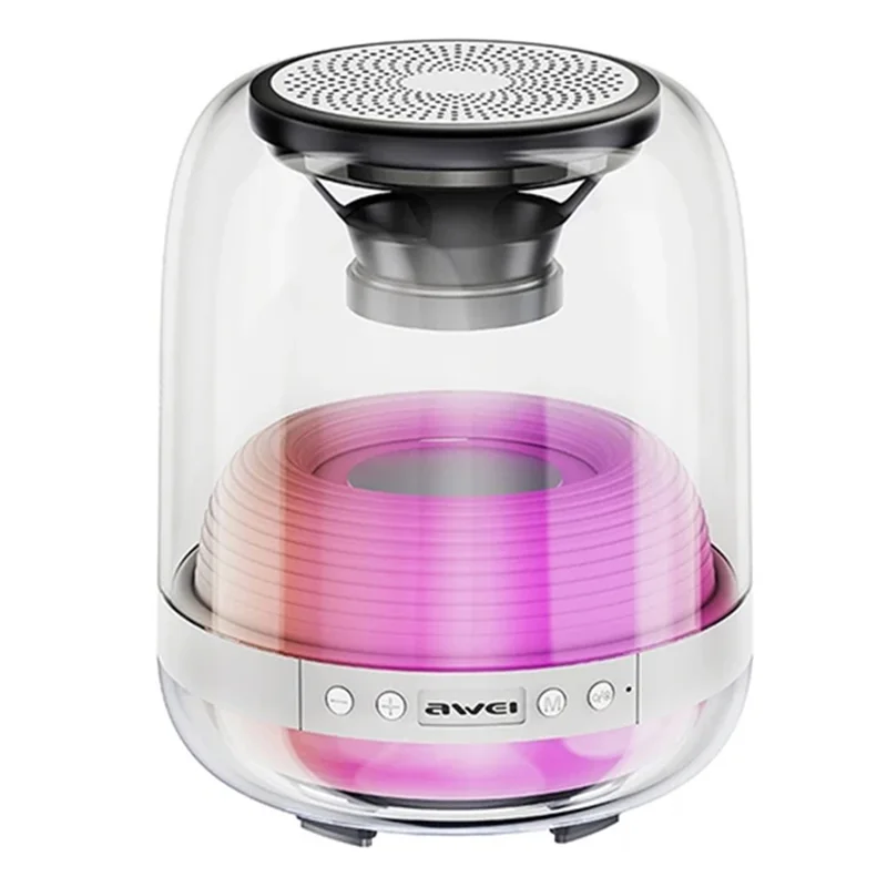 AWEI Y386 Dazzling Bluetooth-compatible Speaker Transparent Speaker with Colorful Light Support FM U Disk - White