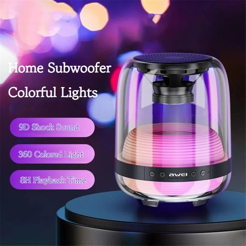 AWEI Y386 Dazzling Bluetooth-compatible Speaker Transparent Speaker with Colorful Light Support FM U Disk - White