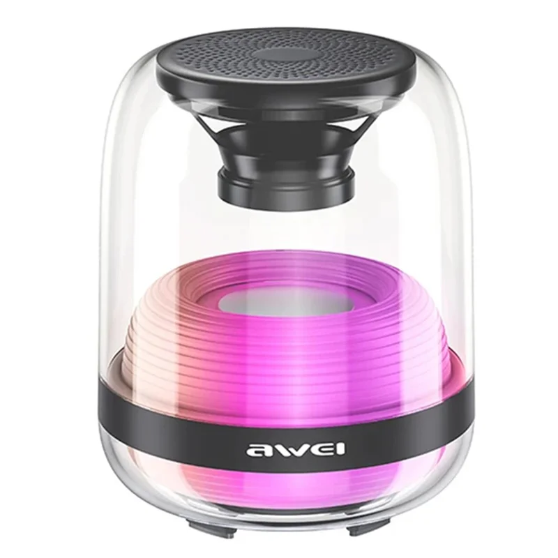 AWEI Y386 Blændende Bluetooth-kompatibel Højttaler Transparent Højttaler med Farverig Lys, Understøtter FM og USB-drev - Sort