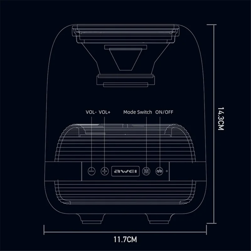 AWEI Y386 Blændende Bluetooth-kompatibel Højttaler Transparent Højttaler med Farverig Lys, Understøtter FM og USB-drev - Sort