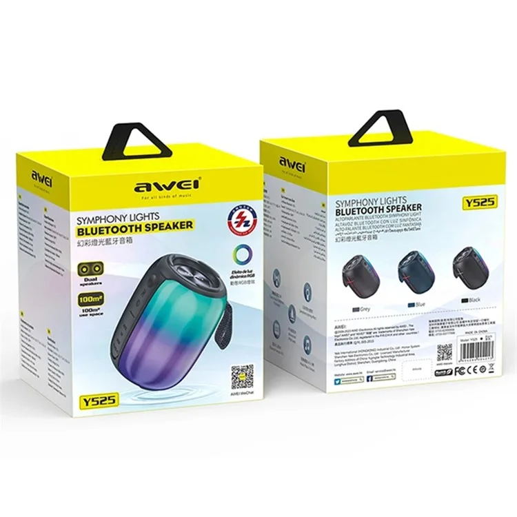 AWEI Y525 Bluetooth-compatible 5.3 Speaker IPX6 Waterproof TWS HiFi Wireless Speaker with RGB Light