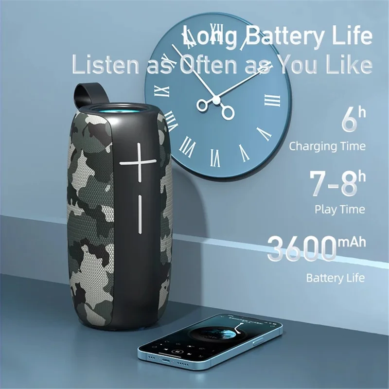 AWEI Y370 Outdoor Party Speaker with Deep Bass LED Lights Bluetooth-compatible Speaker - Camouflage