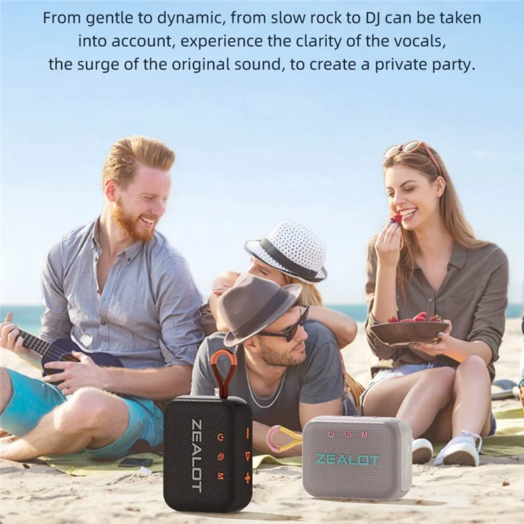 ZEALOT S75 Portable Bluetooth Speaker IPX6 Waterproof True Wireless Stereo Subwoofer - Black