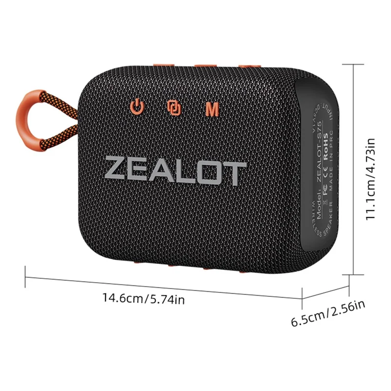 ZEALOT S75 Portable Bluetooth-compatible Speaker IPX6 Waterproof True Wireless Stereo Subwoofer - Orange