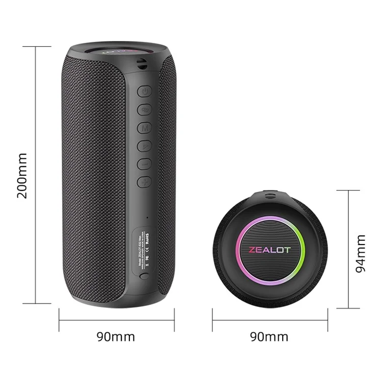 ZEALOT S32MAX 20W Portable Bluetooth-compatible Speaker IPX5 Waterproof Outdoor Subwoofer (CE Certified) - Black