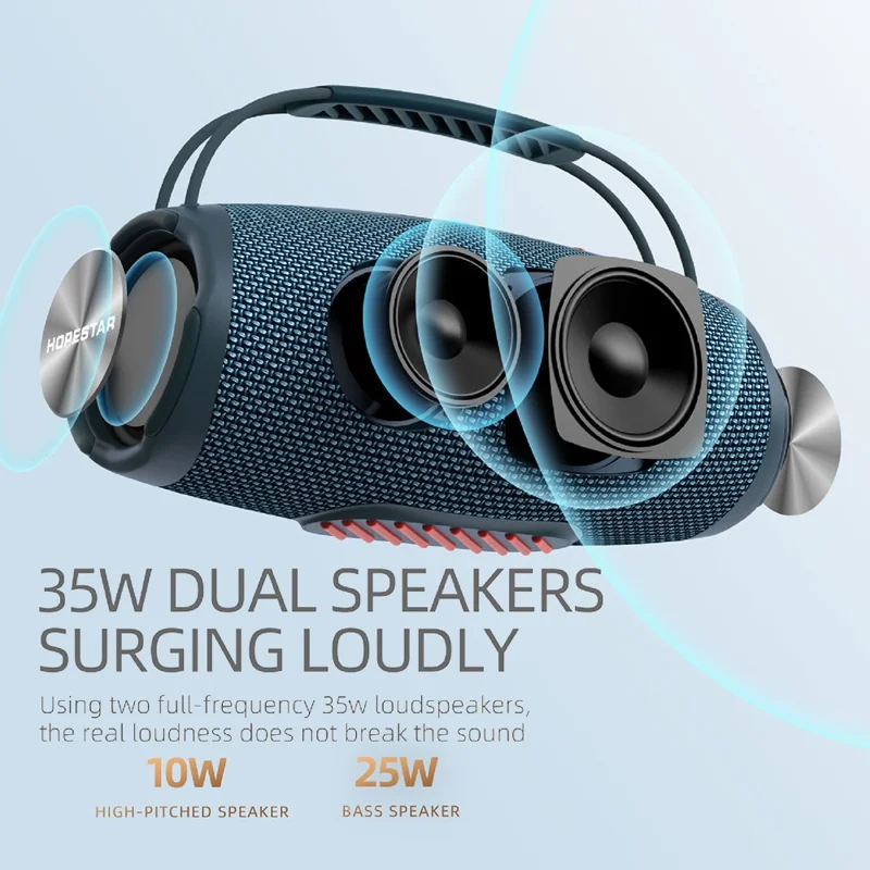 HOPESTAR H53 Outdoor Waterproof Wireless Bluetooth-compatible Speaker Handheld High Power Subwoofer - Red