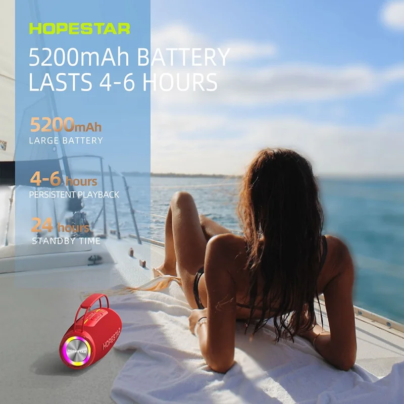 HOPESTAR H53 Outdoor Waterproof Wireless Bluetooth-compatible Speaker Handheld High Power Subwoofer - Red