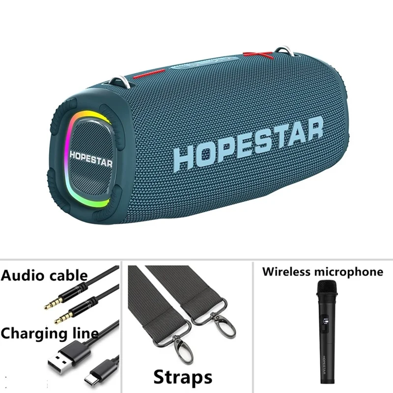 HOPESTAR A6MAX 80W Portable Bluetooth-compatible Speaker High Power Drum Subwoofer with Mic - Blue