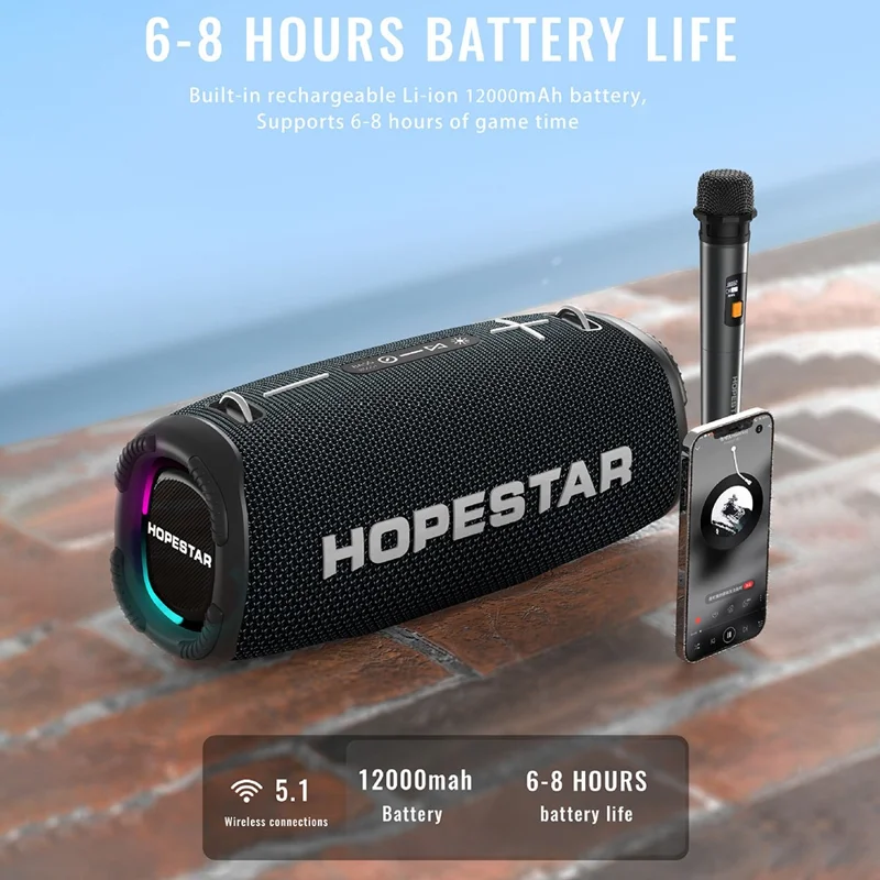 HOPESTAR A6MAX 80W Portable Bluetooth-compatible Speaker High Power Drum Subwoofer with Mic - Blue