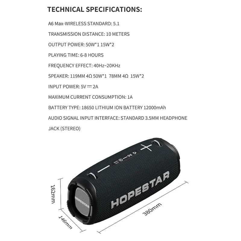 HOPESTAR A6MAX 80W Portable Bluetooth-compatible Speaker High Power Drum Subwoofer with Mic - Blue