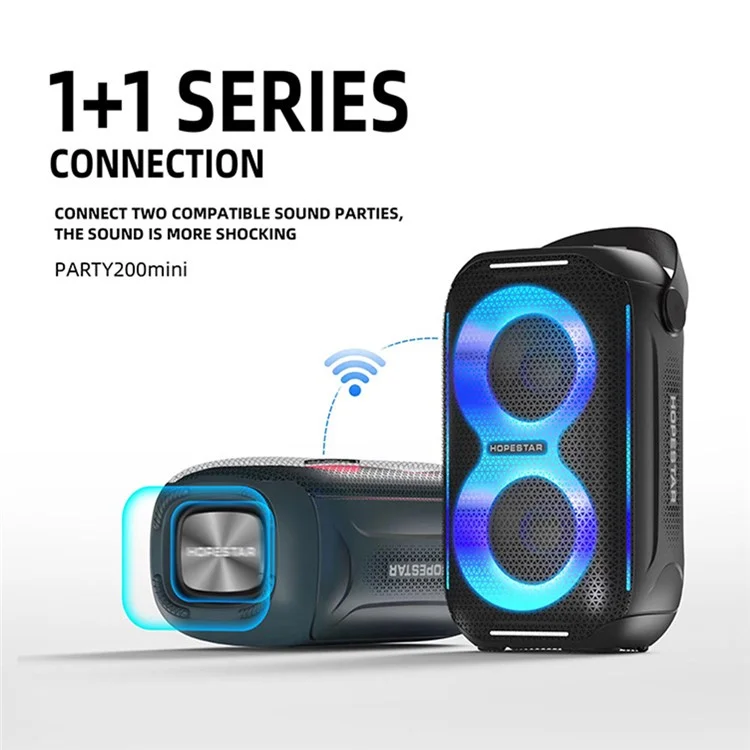 Enceinte Bluetooth portable mini HOPESTAR Party 200 - Enceinte Bluetooth portable étanche extérieure avec éclairage RVB pulsant et basses puissantes - Noir