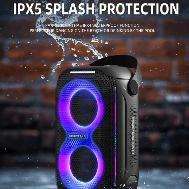 Enceinte Bluetooth portable mini HOPESTAR Party 200 - Enceinte Bluetooth portable étanche extérieure avec éclairage RVB pulsant et basses puissantes - Noir