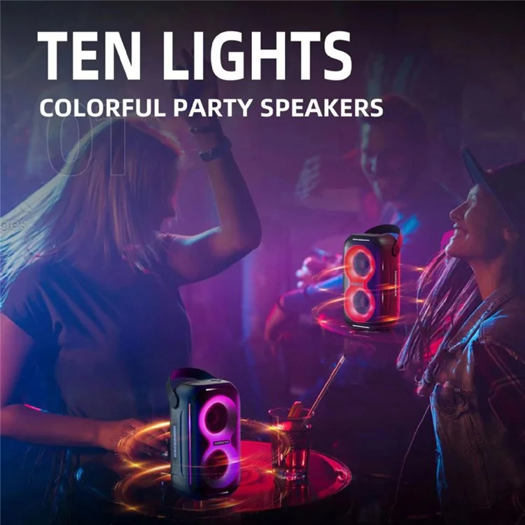Enceinte Bluetooth portable mini HOPESTAR Party 200 - Enceinte Bluetooth portable étanche extérieure avec éclairage RVB pulsant et basses puissantes - Noir