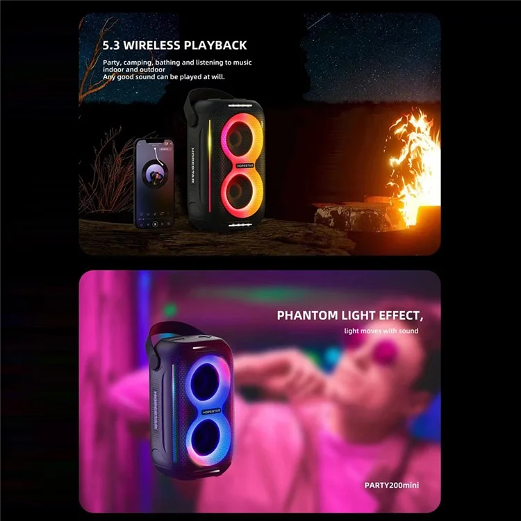 HOPESTAR Party 200 Mini Portable Bluetooth-compatible Speaker Outdoor Waterproof Pulse RGB Light Bass Speaker - Dark Blue