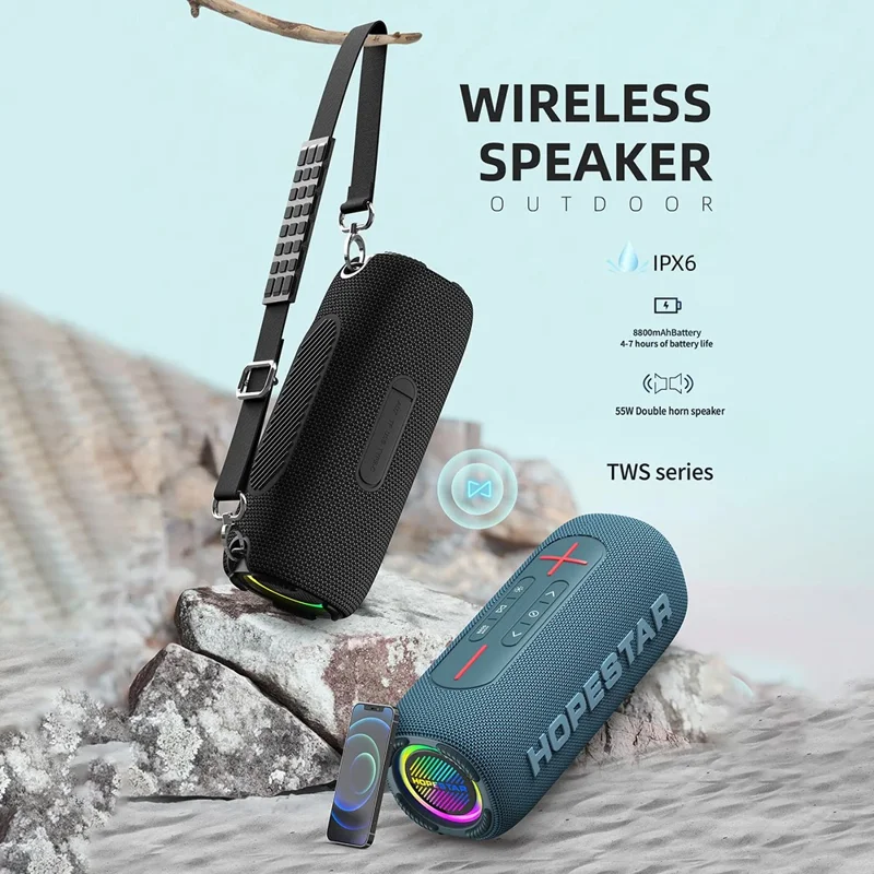 HOPESTAR P32 Max 55W High Power Portable Bluetooth-compatible Speaker with Mic Karaoke Subwoofer - Red