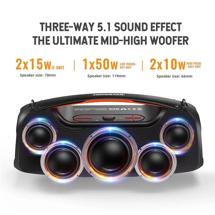 HOPESTAR A60 High Power 100W Waterproof Bluetooth-compatible Speaker with Shoulder Strap - Dark Blue