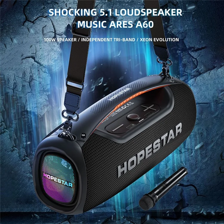 HOPESTAR A60 High Power 100W Waterproof Bluetooth-compatible Speaker with Shoulder Strap - Dark Blue