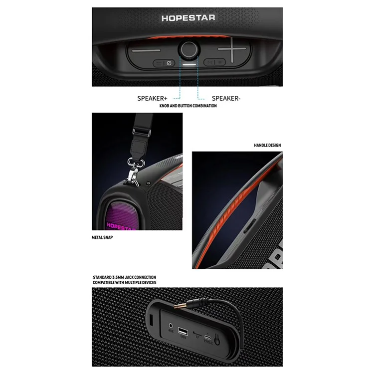 HOPESTAR A60 High Power 100W Waterproof Bluetooth-compatible Speaker with Shoulder Strap - Dark Blue