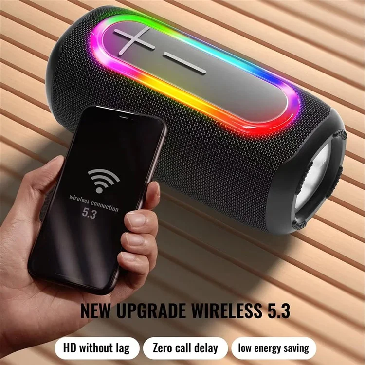 HOPESTAR P60 Wireless Bluetooth-compatible Speaker Outdoor Stereo Boombox with RGB Light - Black