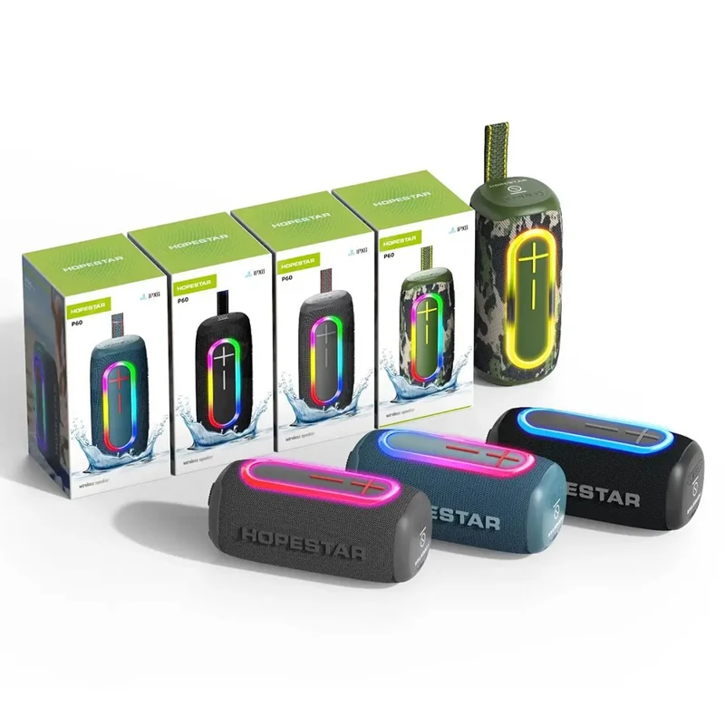 HOPESTAR P60 Wireless Bluetooth-compatible Speaker Outdoor Stereo Boombox with RGB Light - Blue