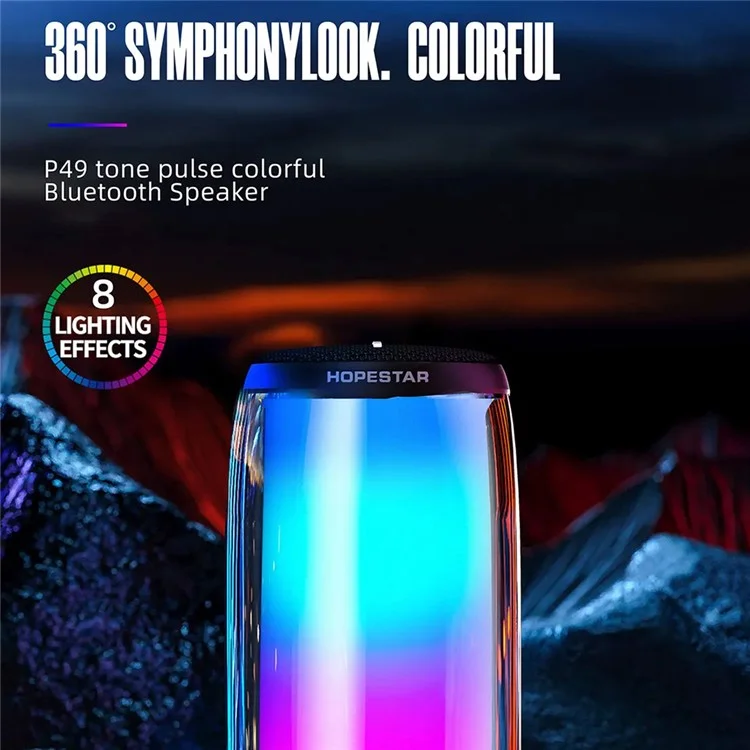 HOPESTAR P49 Caixa de Som Bluetooth 5.3 com Luz RGB, À Prova d'Água, Sem Fio - Preta