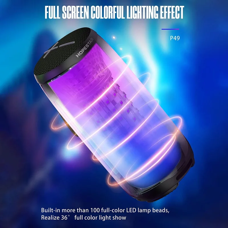 HOPESTAR P49 Bluetooth-compatible 5.3 Speaker RGB Light Outdoor Waterproof Wireless Sound Box - Grey