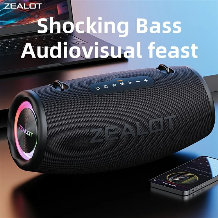 Zealot S87 Bluetooth Speaker RGB Light Outdoor 80W Subwoofer ad Alta Potenza - Grigio