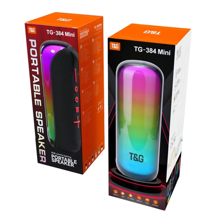 T&G TG-384 Mini Portable Bluetooth-compatible Speaker RGB Light Wireless Music Subwoofer Support TF  /  U-disk - Black
