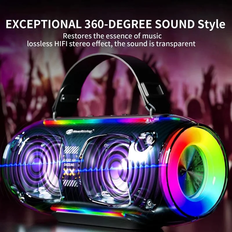 NR8806 Outdoor Waterproof Wireless Bluetooth-compatible Speaker RGB Light Rhythm Subwoofer - Black