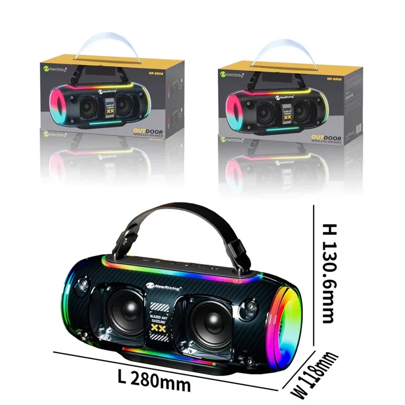 NR8806 Outdoor Waterproof Wireless Bluetooth-compatible Speaker RGB Light Rhythm Subwoofer - Black