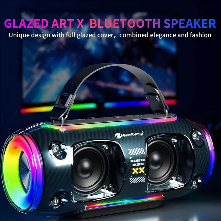 NR8806 Outdoor Bluetooth-compatible Speaker RGB Light Karaoke Soundbox with 2 Microphone - Blue