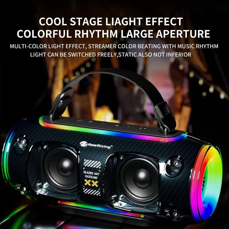 NR8806 Outdoor Bluetooth-compatible Speaker RGB Light Karaoke Soundbox with 2 Microphone - Black
