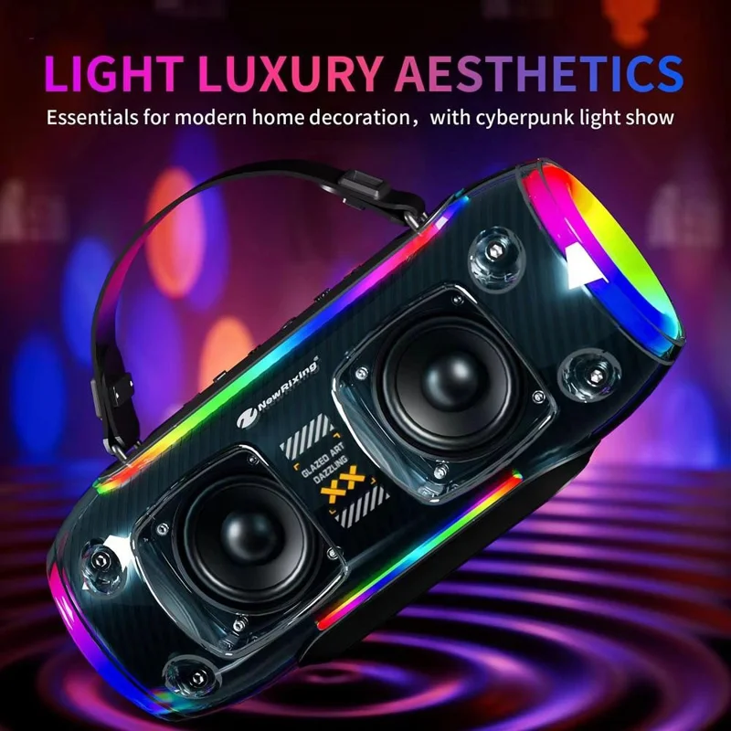 NR8806 Outdoor Bluetooth-compatible Speaker RGB Light Karaoke Soundbox with 2 Microphone - Black