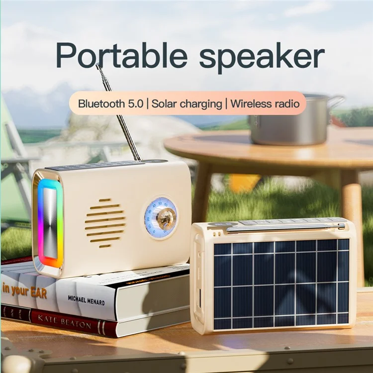 P36 Outdoor Solar Powered Radio Portable Bluetooth-compatible Speaker with RGB Light - Blue