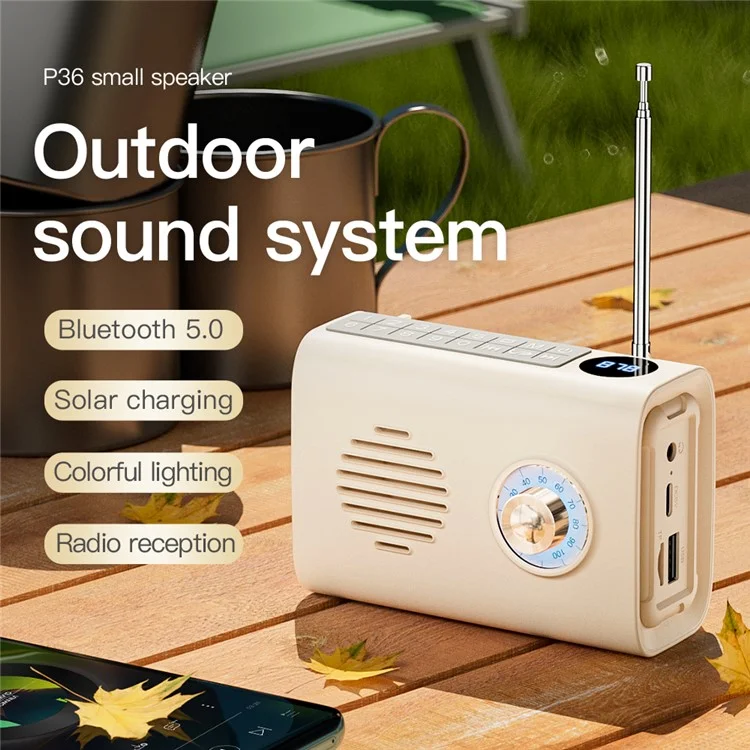 P36 Outdoor Solar Powered Radio Portable Bluetooth-compatible Speaker with RGB Light - Blue