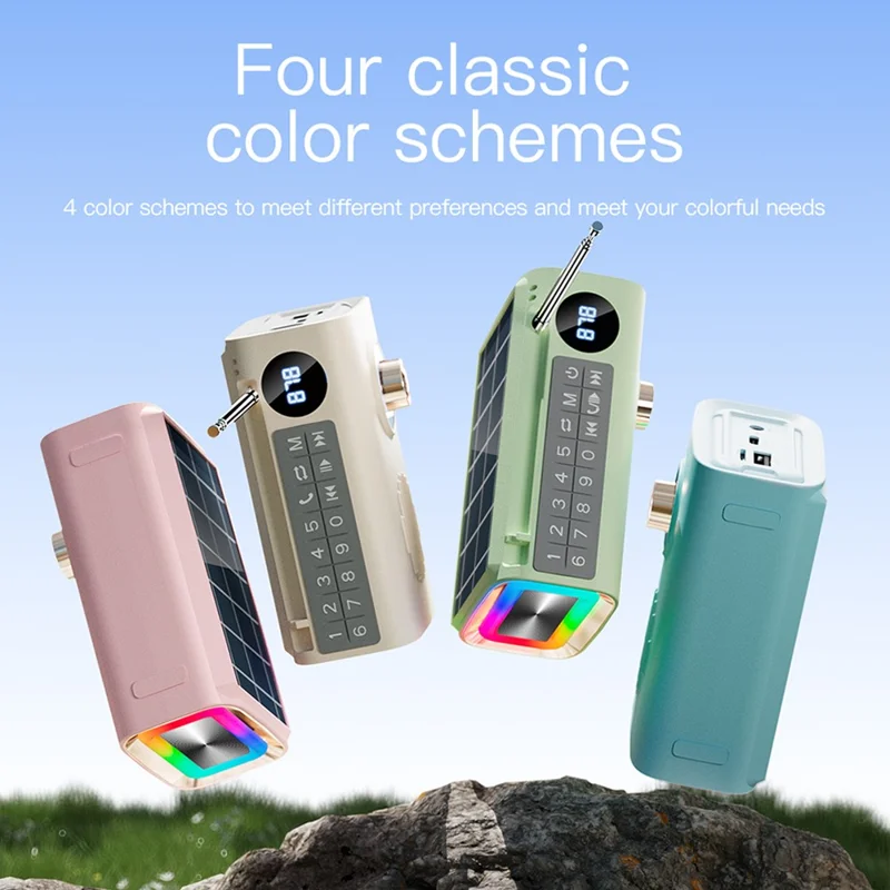 P36 Outdoor Solar Powered Radio Portable Bluetooth-compatible Speaker with RGB Light - Green