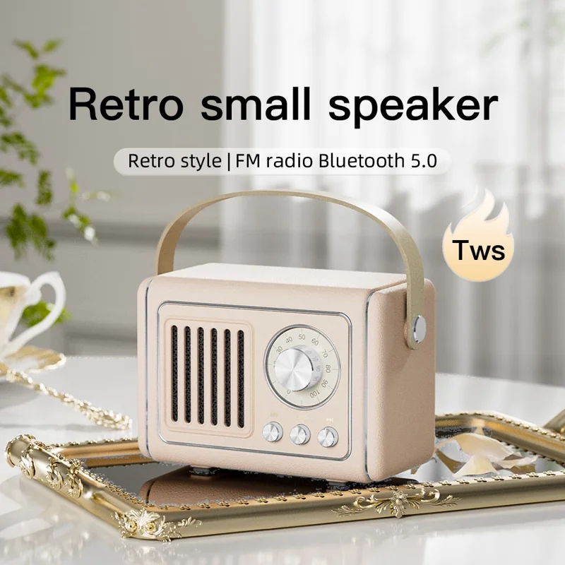 P19 Portable Bluetooth-compatible Speaker with FM Radio / Handle Wireless Music Subwoofer - Brown