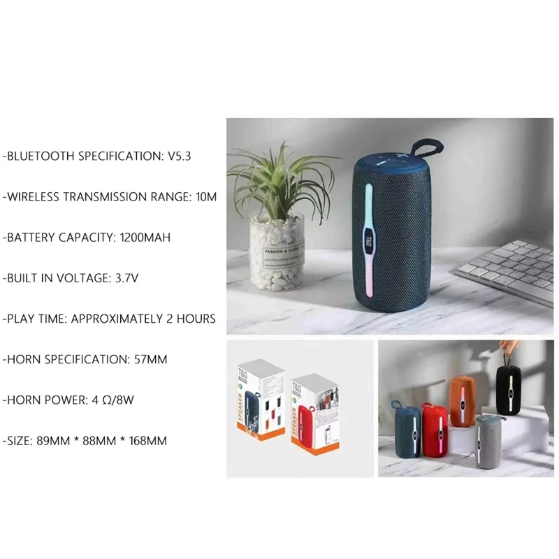 T&G TG-675 Colorful LED Light FM Bluetooth-compatible Speaker Music Sound Subwoofer - Blue